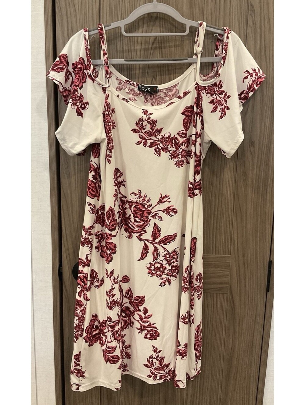 Love Womens Short Cold Shoulder Sleeve Round Neck Ivory/floral Dress Size XL